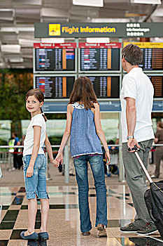 家庭,看,航班时刻,机场