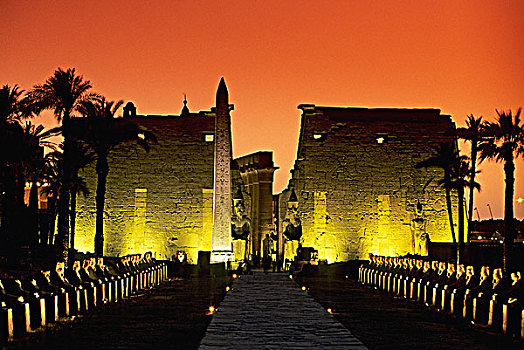 埃及,卢克索神庙,夜晚