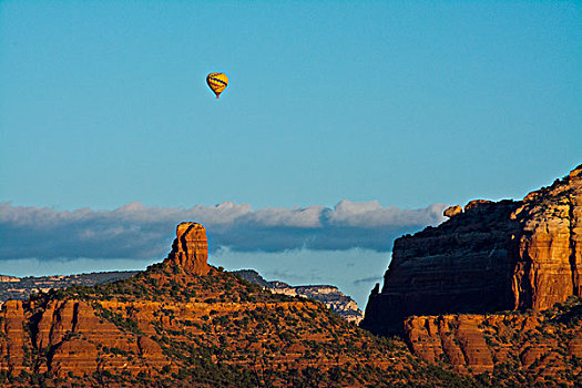 热气球,俯视,烟囱,石头,国家森林,塞多纳,亚利桑那,美国