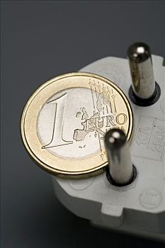 1欧元,硬币,尖头,电器插头,上升,费用,电