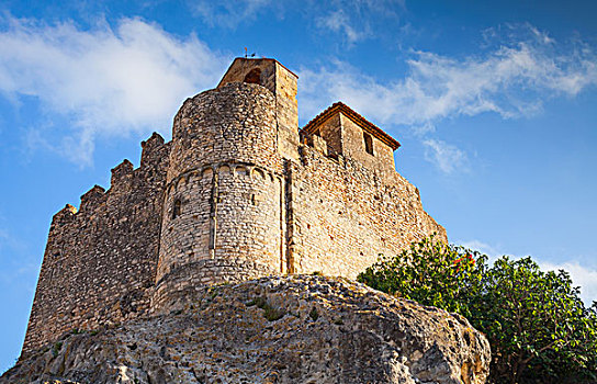 中世纪,石头,城堡,地标,加泰罗尼亚