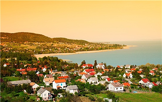 小,乡村,日出,巴拉顿湖,匈牙利