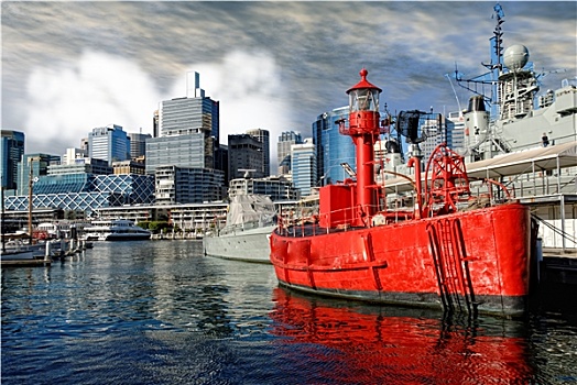 红色,船,悉尼港,澳大利亚