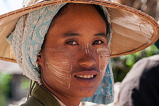 女人,特色,帽子,头像,靠近,卡劳,掸邦,缅甸,亚洲