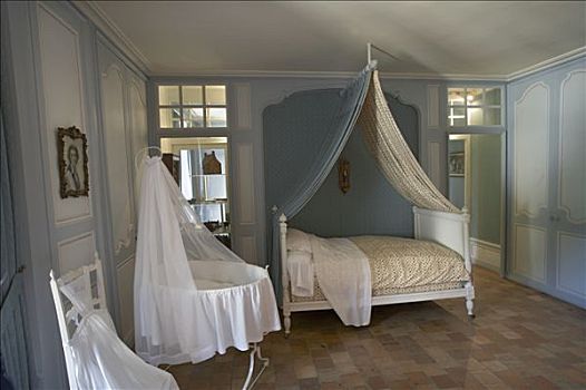 法国,卢瓦尔河,维兰多利城堡,孩子,卧室