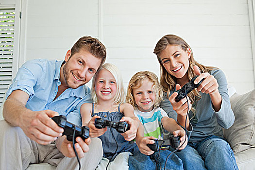 家庭,笑,有趣,一起,玩,游戏机