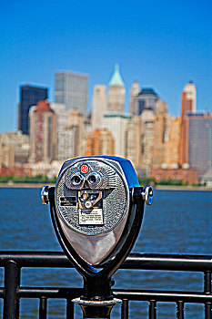 双筒望远镜,栏杆,自由,公园,下曼哈顿,泽西市,新泽西,美国