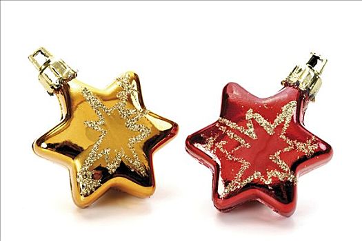 红色,金色,星,圣诞树饰