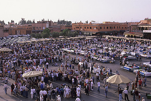 摩洛哥,玛拉喀什,城市广场,广场,俯视,货摊