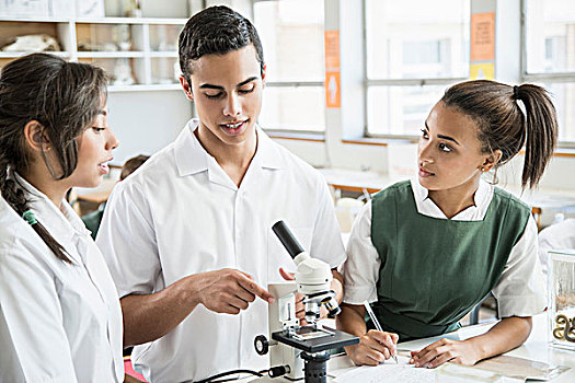 学生,显微镜,实验室