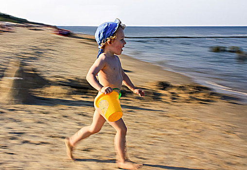 乌瑟多姆岛,男孩,小,桶,海滩