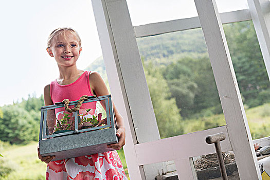 女孩,厨房,穿,粉红裙,动植物培养箱,小,农作物