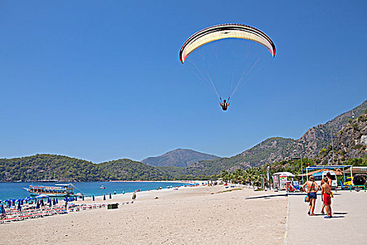 滑翔伞,靠近,费特希耶,土耳其,爱琴海,海洋,海岸