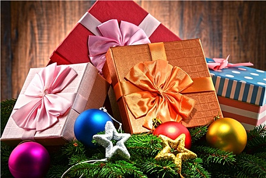 彩色,礼盒,圣诞树