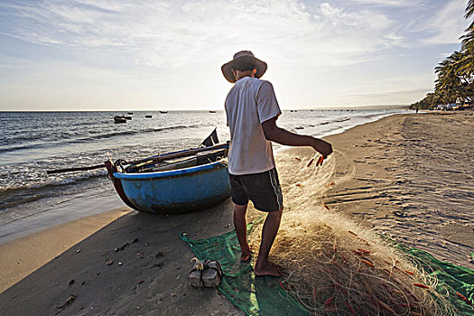 越南,美尼,海滩,渔民,特色,渔船