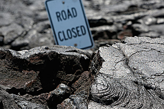 道路封闭,标识,火山岩,地点,东方,裂隙,基拉韦厄火山,夏威夷,美国