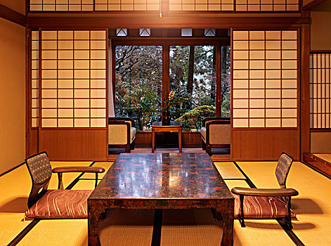 日本茶,桌子,椅子,房间,花园,风景,日本,亚洲