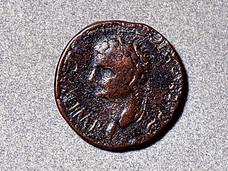 罗马,硬币,第一,一半,世纪,头部,面对,左边,作家