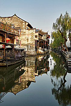 倒影,图像,水系,传统建筑,西塘,浙江,中国