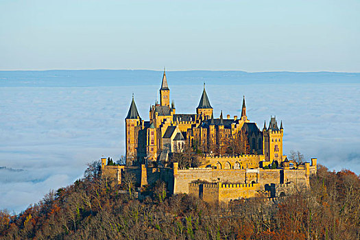城堡,日出,巴登符腾堡,德国,欧洲