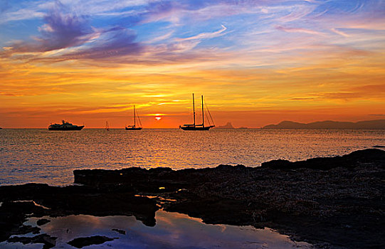 彩色,日落,伊比萨岛,风景,福门特拉岛
