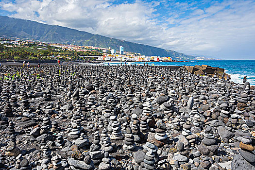 石头,塔,海滩,波多黎各,特内里费岛,加纳利群岛,西班牙