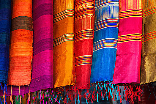 柬埔寨,收获,老,市场,展示,丝绸,围巾