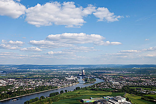 航拍,核电站,莱茵河,莱茵河中游,莱茵兰普法尔茨州,德国,欧洲