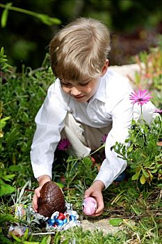 小男孩,复活节彩蛋,花园