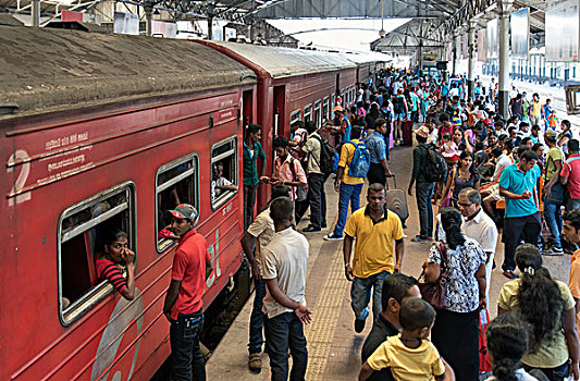 拥挤,站台,堡垒,火车站,科伦坡,斯里兰卡,亚洲