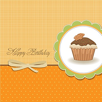 可爱,生日快乐,卡,杯形蛋糕