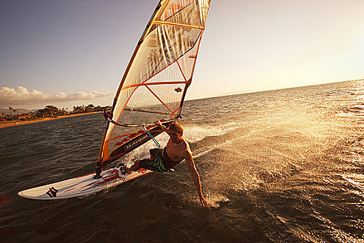 夏威夷,毛伊岛,风帆冲浪者,航行,海岸,南,日落