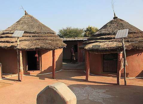 印度,拉贾斯坦邦,乡村,房子,太阳能电池板