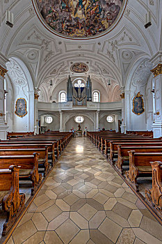 内景,教区教堂,圣母升天大教堂,上巴伐利亚,巴伐利亚,德国,欧洲