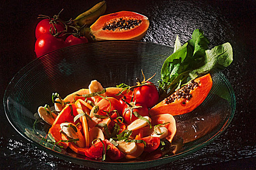 沙拉,新鲜,水果,西红柿,玻璃碗