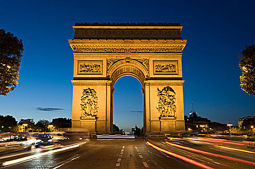 拱形,照明了的晚上,巴黎,法国,欧洲
