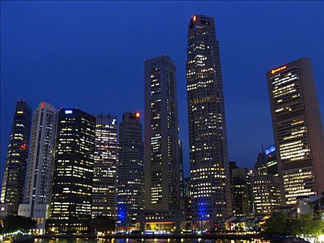 金融区,夜晚,新加坡,亚洲
