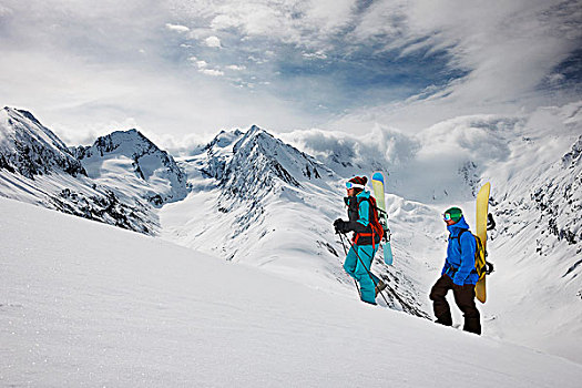 年轻人,攀登,上面,山,滑雪装备
