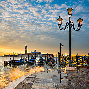 小船,大运河,日出,威尼斯,意大利