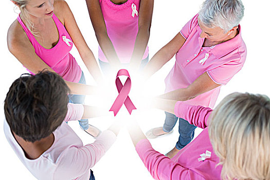 多,穿,粉色,带,乳腺癌,握