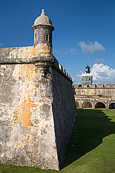 岗亭,墙壁,要塞,莫罗城堡,老城,圣胡安,波多黎各