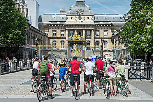 法国,巴黎,地区,大道,群体,旅游,骑自行车,正面,法庭