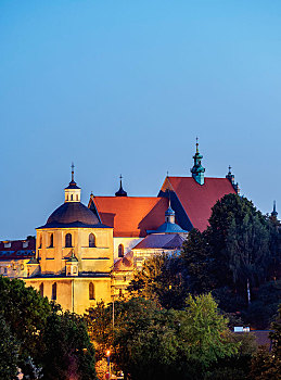教堂,多米尼加,小修道院,黄昏,老城,卢布林,波兰,欧洲