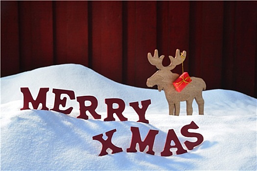 圣诞贺卡,驼鹿,礼物,雪,圣诞快乐