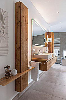 做,木质,柜橱,靠近,盥洗盆,现代,浴室