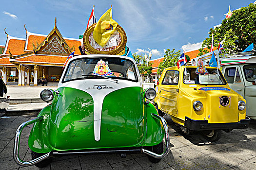 宝马,老爷车,展示,寺院,背影,曼谷,泰国,亚洲
