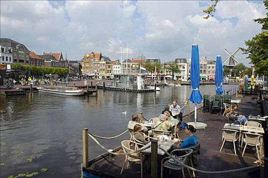 客人,坐,餐馆,运河,荷兰南部,荷兰