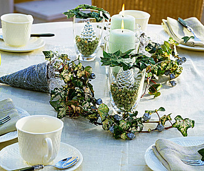 圣诞桌,装饰,银