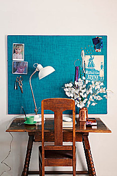 旧式,书桌,椅子,仰视,青绿色,布,封面