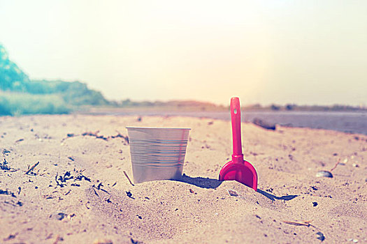 桶,海滩,夏天